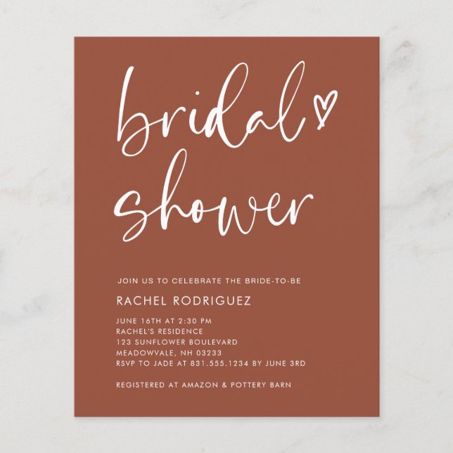 Budget Bohemian Terracotta Bridal Shower Flyer (Front)