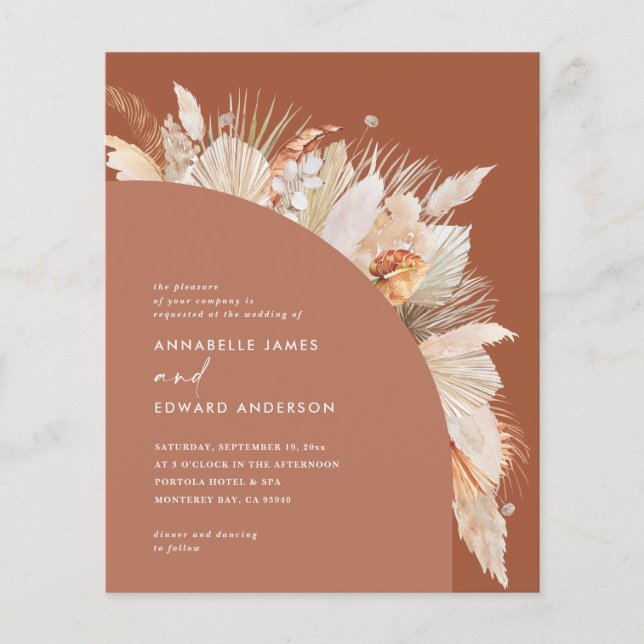 budget bohemian terracotta wedding invitation flyer (Front)
