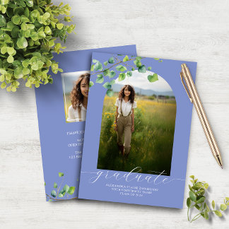 Budget Boho Arch Ivy Cornflower Blue Grad Invite