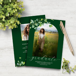 Budget Boho Arch Ivy Forest Green Grad Invitation