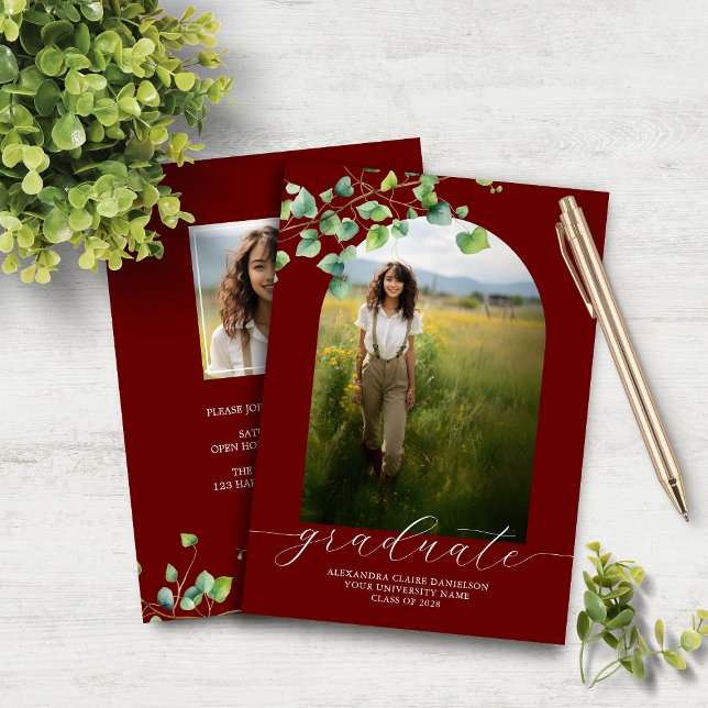 Budget Boho Arch Ivy, Red Graduation Invitation (Creator Uploaded)
