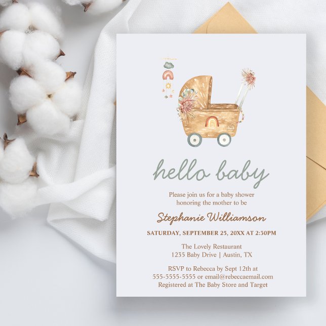 Budget Boho Baby Carriage Baby Shower  Invitation (Creator Uploaded)