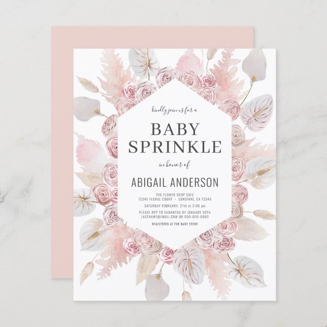 Budget Boho Baby Sprinkle Blush Pink Invitation (Front/Back)