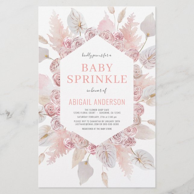 Budget Boho Baby Sprinkle Blush Pink Invitation  Flyer (Front)