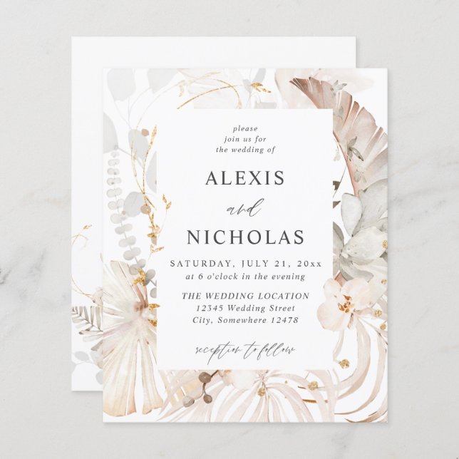 Budget Boho Beach Tropical Beige Floral Wedding  (Front/Back)