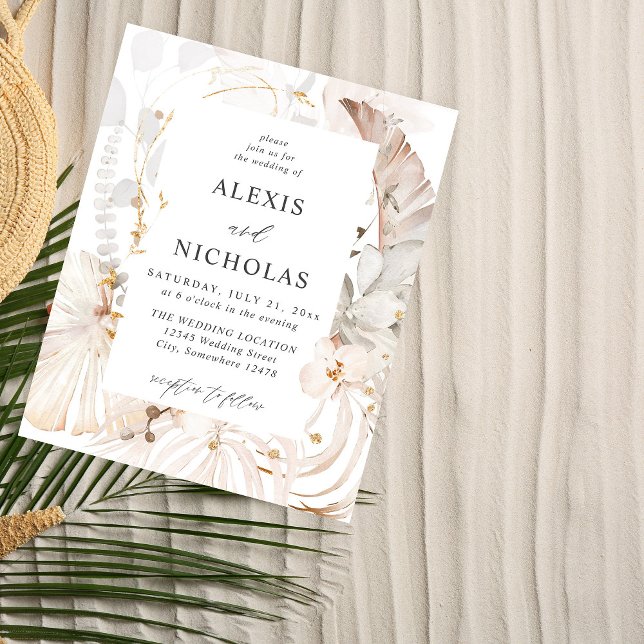 Budget Boho Beach Tropical Beige Floral Wedding Flyer (Creator Uploaded)
