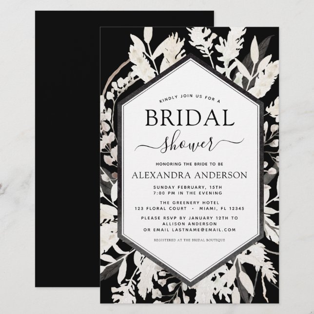 Budget Boho Beige Black Botanical Bridal Shower (Front/Back)