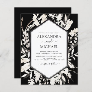 Budget Boho Black Botanical Wedding Invitation