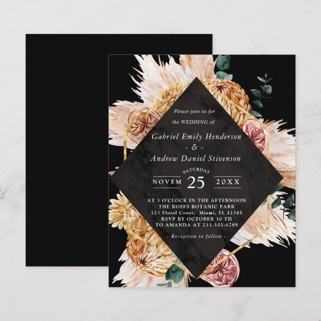 Budget Boho Black Desert Wedding Invitation (Front/Back)