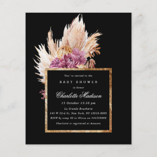 Budget Boho Black, Gold Baby Shower Invitation