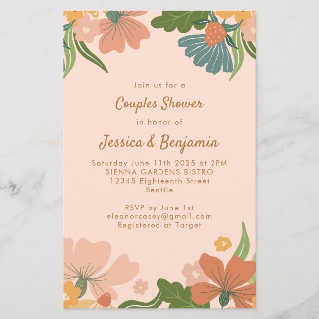 Budget Boho Blush Orange Floral Couples Shower (Front)