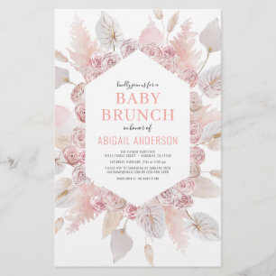 Budget Boho Blush Pink Baby Brunch Invitation Flyer