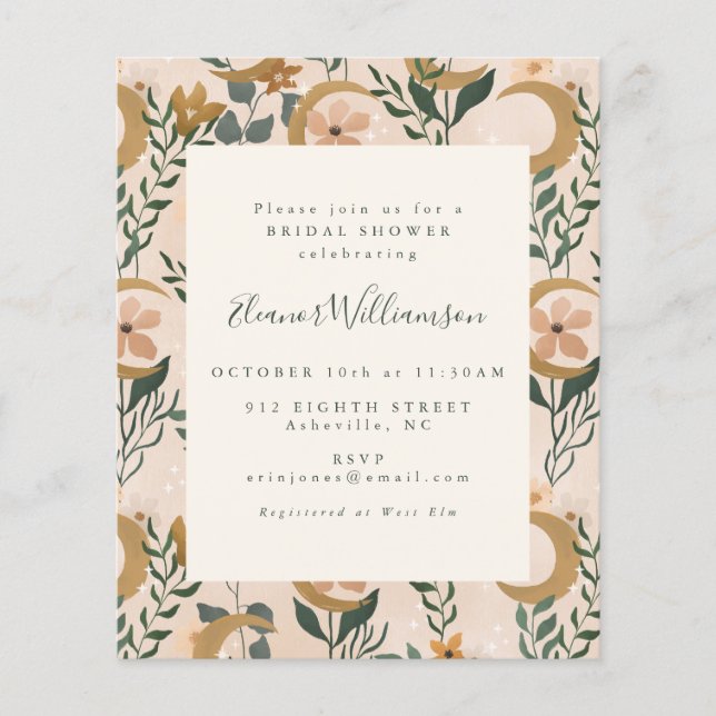 Budget Boho Botanical Moon Bridal Shower Invite (Front)