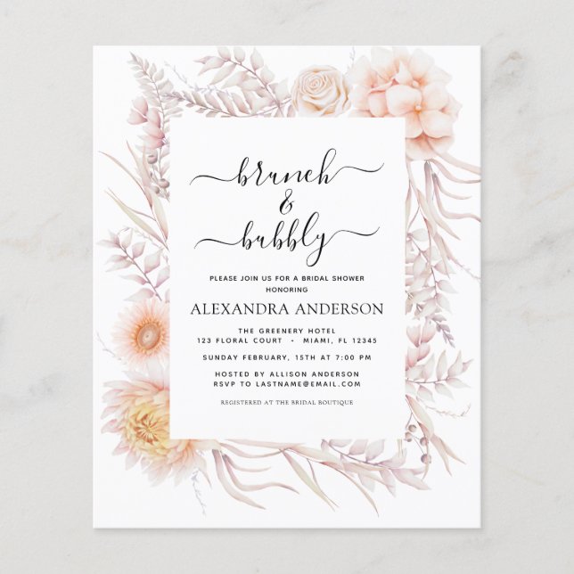 Budget Boho Brunch & Bubbly Bridal Shower Flyer (Front)