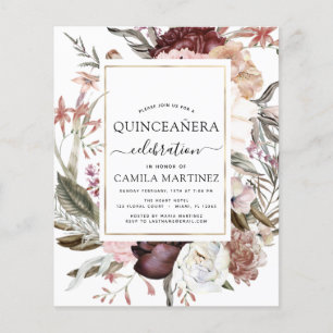 Budget Boho Burgundy Quinceañera Invitation Flyer