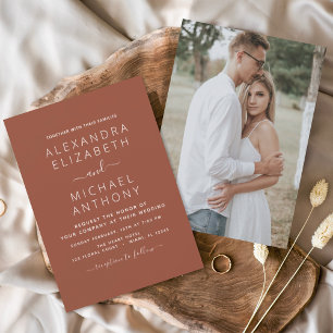 Budget Boho Burnt Orange Photo Wedding Invitation