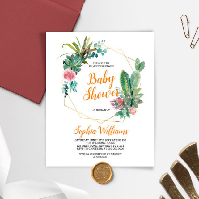 Budget Boho Cactus Baby Shower Invitation (Creator Uploaded)