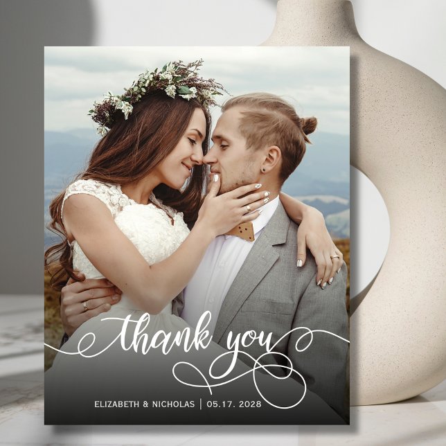 Budget Boho Calligraphy 2 Photo Wedding Thank You (Creator Uploaded)