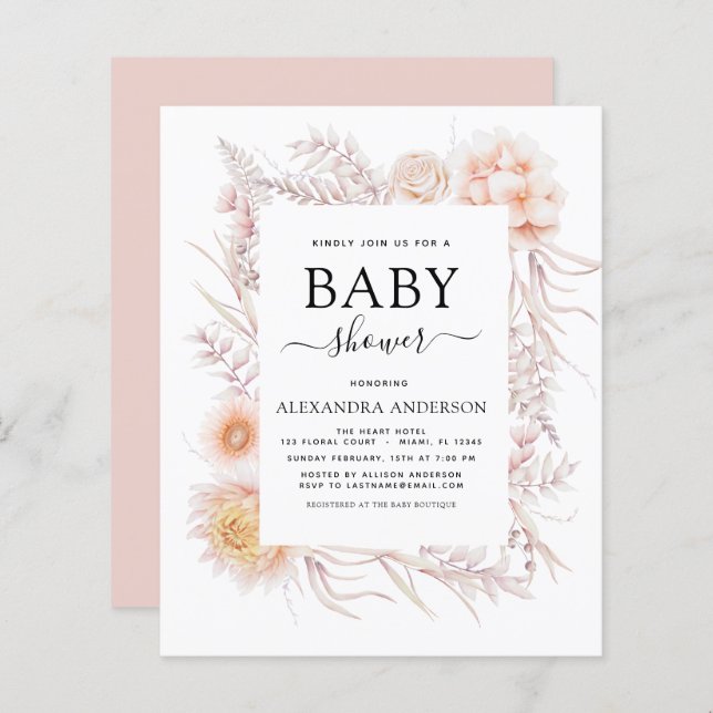 Budget Boho Chic Dusty Pink Desert Baby Shower (Front/Back)