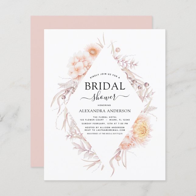 Budget Boho Chic Dusty Pink Desert Bridal Shower (Front/Back)