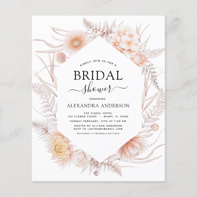 Budget Boho Chic Dusty Pink Desert Bridal Shower Flyer (Front)