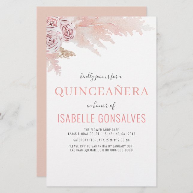 Budget Boho Chic QUINCEAÑERA Party Invitation (Front/Back)