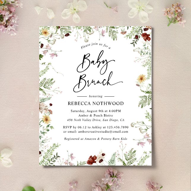 Budget Boho Chic Wildflower Baby Brunch Invitation (Creator Uploaded)