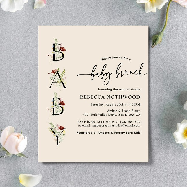 Budget Boho Chic Wildflower Baby Brunch Invitation (Creator Uploaded)