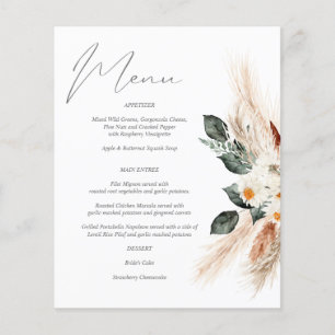 Budget Boho Copper &  Beige Floral Menu Flyer