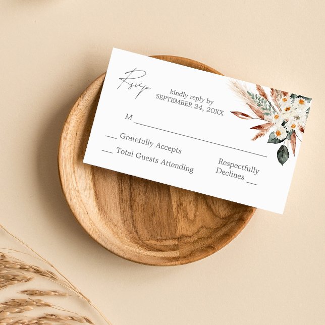 Budget Boho Copper Pampas Floral 3SM No Meal RSVP Enclosure Card (Creator Uploaded)