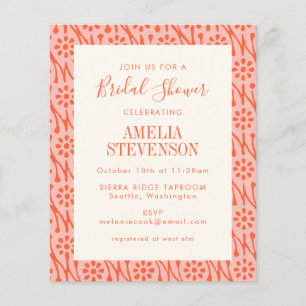Budget Boho Coral Botanical Bridal Shower Invite