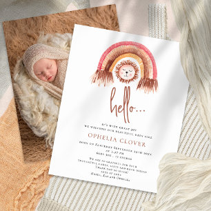 Budget Boho Cute Lion Rainbow Birth Announcement