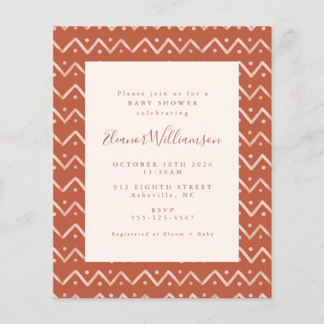 Budget Boho Desert Rust Lines Baby Shower (Front)