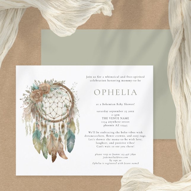 Budget Boho Dreamcatcher Sage Bohemian Baby Shower (Front and back)