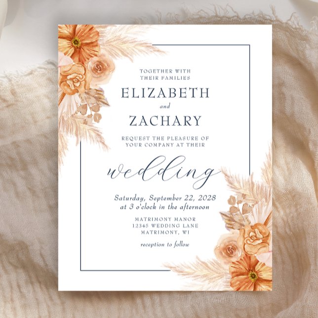 Budget Boho Dried Floral Navy Blue Wedding Invite (Creator Uploaded)