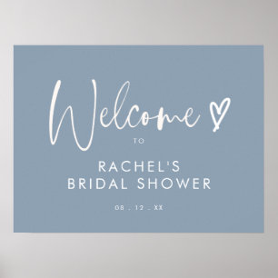 Budget Boho Dusty Blue Bridal Shower Welcome Sign