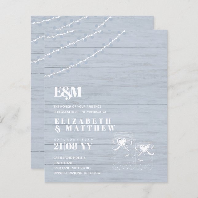 BUDGET BOHO Dusty Blue Driftwood MasonJars Wedding (Front/Back)