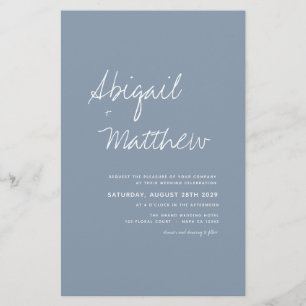 Budget Boho Dusty Blue Photo Wedding Invitation  Flyer