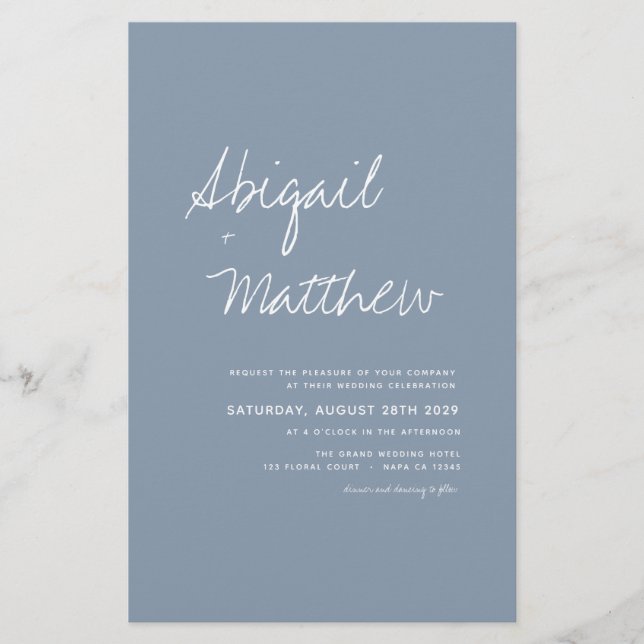 Budget Boho Dusty Blue Photo Wedding Invitation  Flyer (Front)