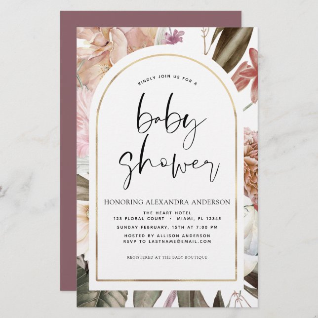 Budget Boho Dusty Pink Burgundy Baby Shower (Front/Back)