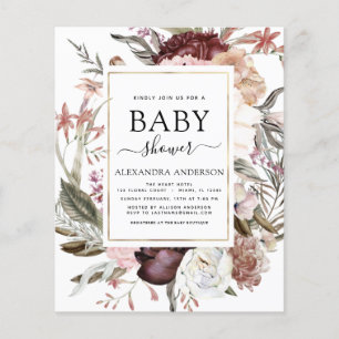 Budget Boho Dusty Pink Burgundy Baby Shower Flyer