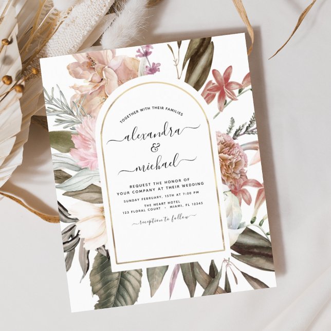 Budget Boho Dusty Pink Burgundy Wedding Invitation (Creator Uploaded)