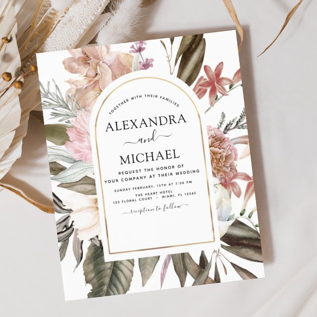 Budget Boho Dusty Pink Burgundy Wedding Invitation (Creator Uploaded)