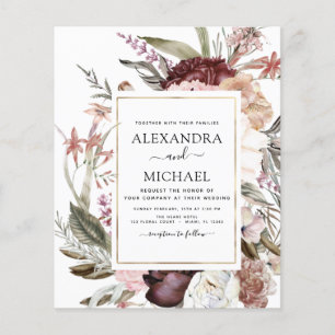 Budget Boho Dusty Pink Burgundy Wedding Invitation Flyer