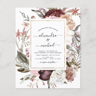 Budget Boho Dusty Pink Burgundy Wedding Invitation Flyer