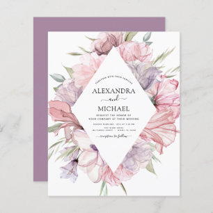 Budget Boho Dusty Pink Purple Wedding Invitation