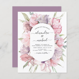 Budget Boho Dusty Pink Purple Wedding Invitation