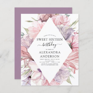 Budget Boho Dusty Purple Sweet 16 Birthday Floral