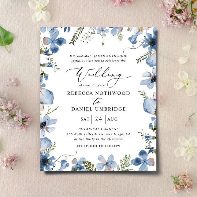 Budget Boho Elegant Blue Wedding Invitation (Creator Uploaded)