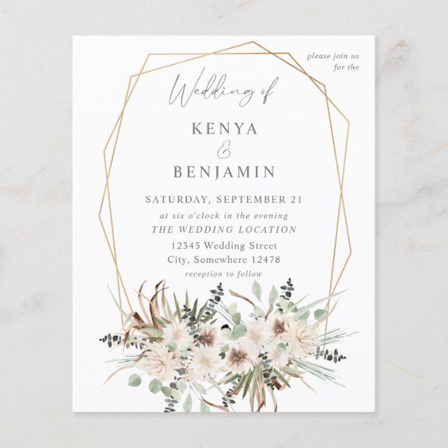 Budget Boho Eucalyptus & Beige Floral Wedding 2 Flyer (Front)